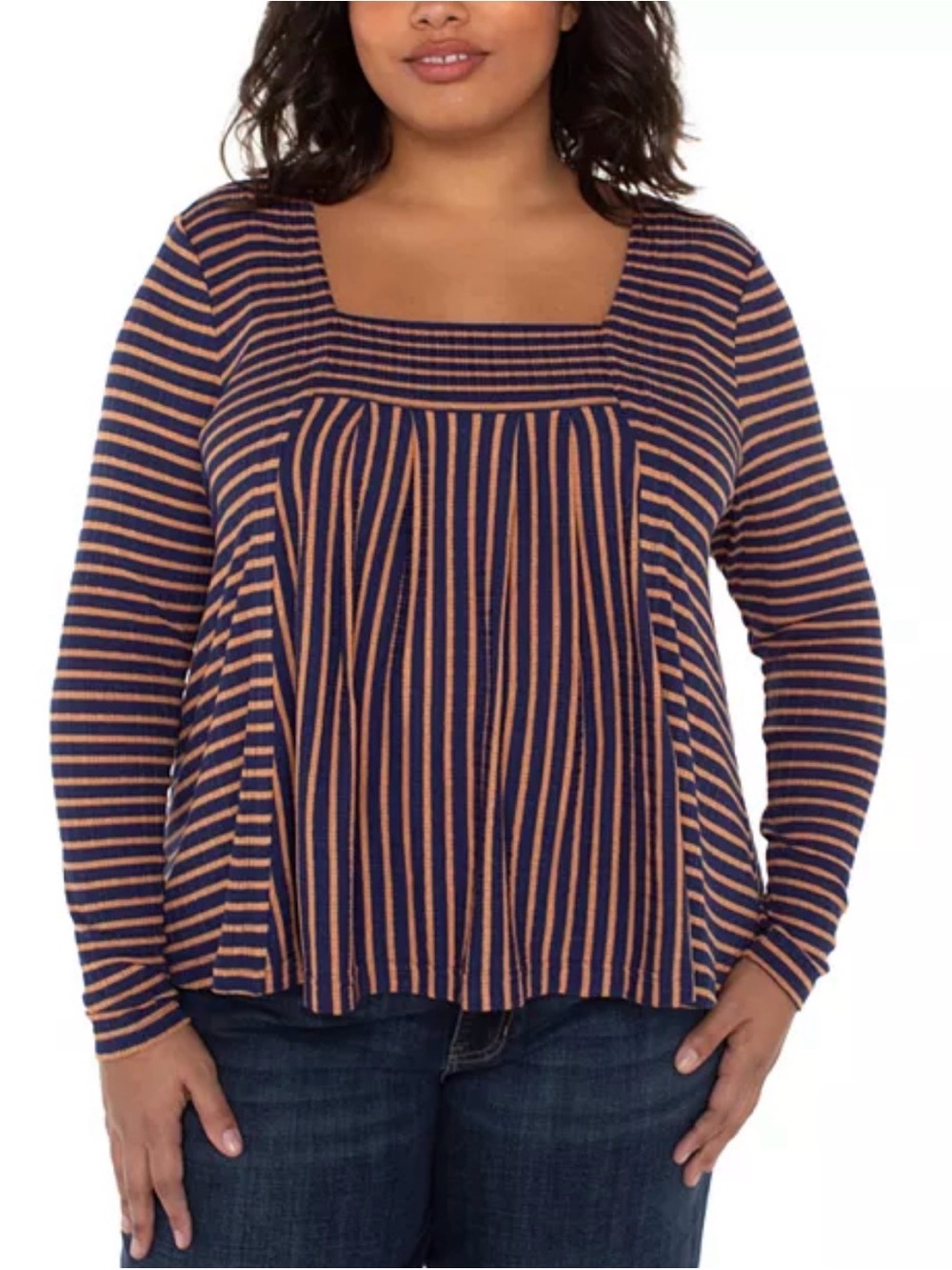 Liverpool Navy & Orange Women’s Striped Square-Neck Long Sleeve Top Size XXL EUC